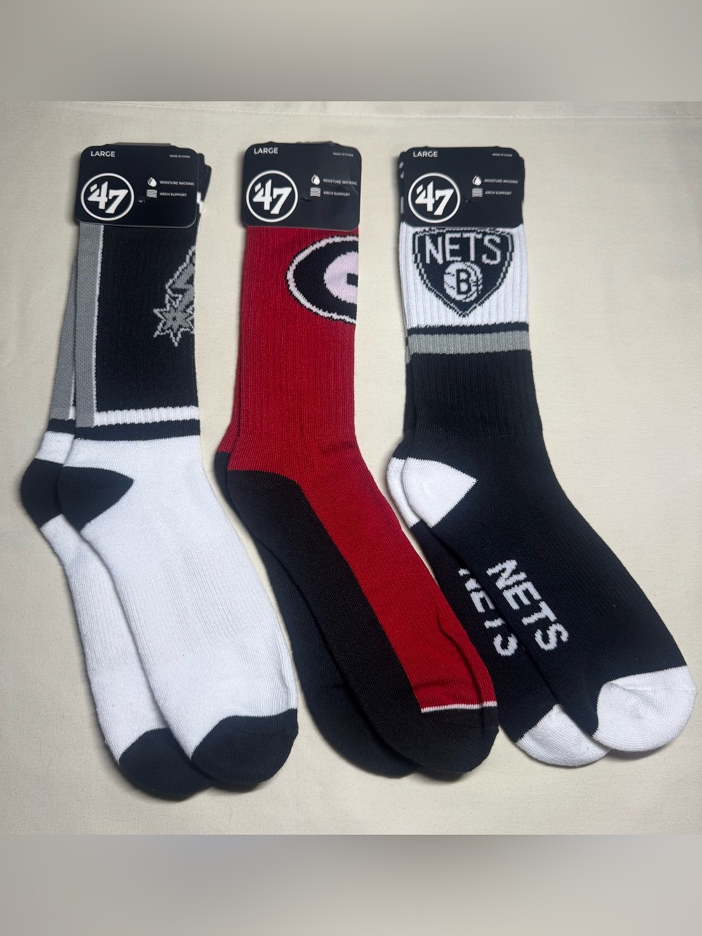 Mens Crew Athletic Socks - Black, Red, White (3-Pack)